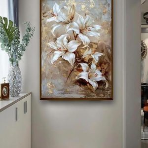 Artsense White Flower Abstract Wall Painting with Wooden Frame | Modern Floral Canvas Wall Art for Decor | Premium Elegant Artwork 20x30 Inches